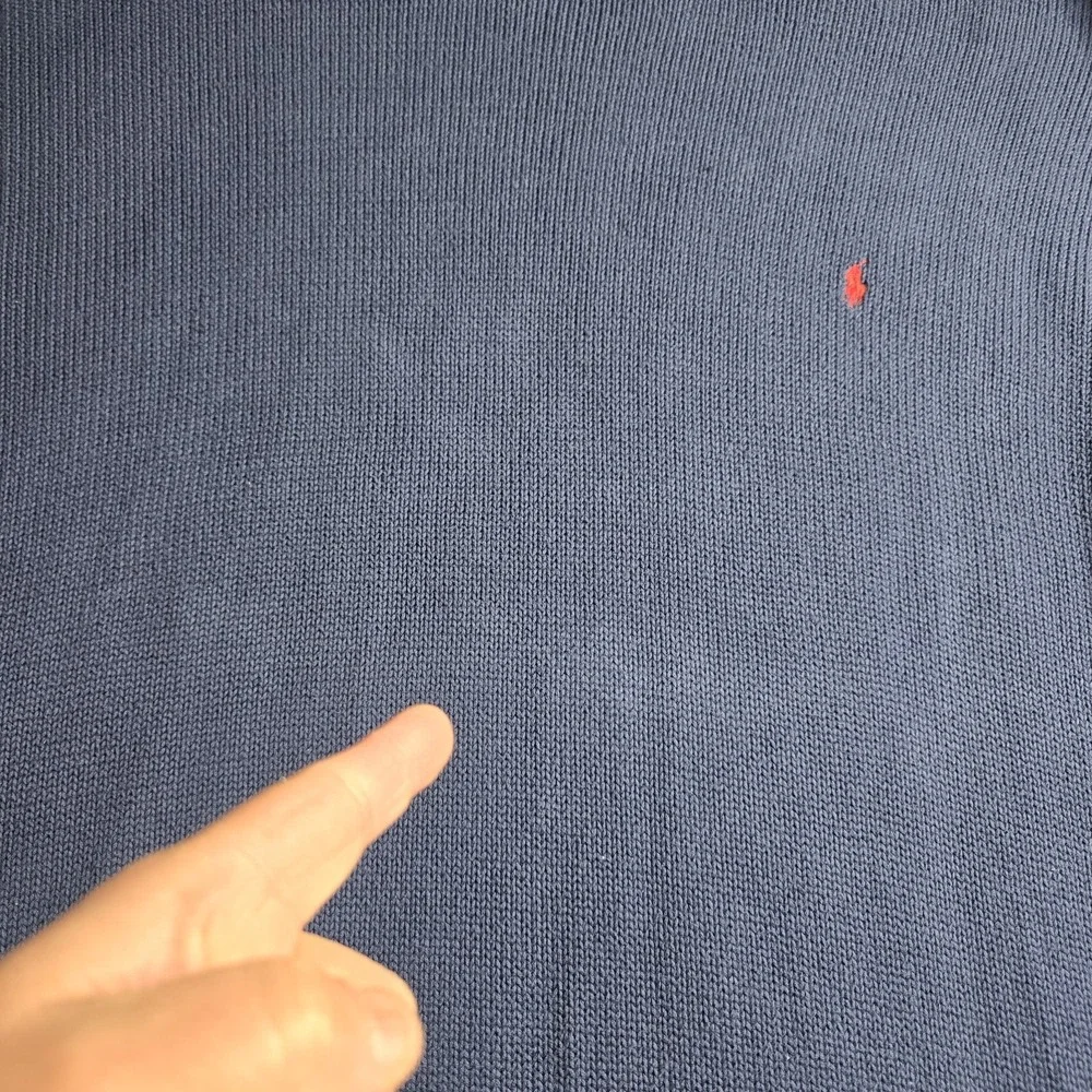 Vintage Polo Ralph Lauren Knit Sweater Mens 4XLT Navy Blue Red Pony Long Sleeve